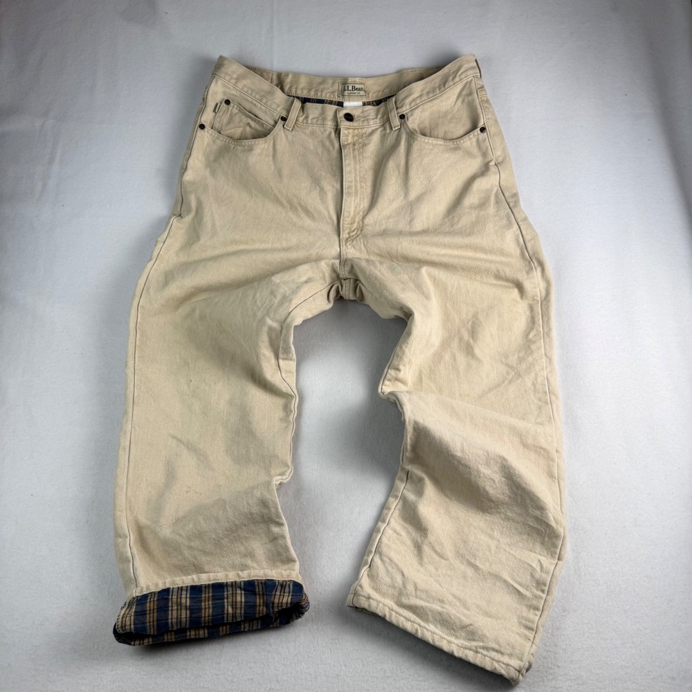 LL Bean Mens 38x29 Classic Fit Flannel Lined Khaki Pants Tan Cotton 100220